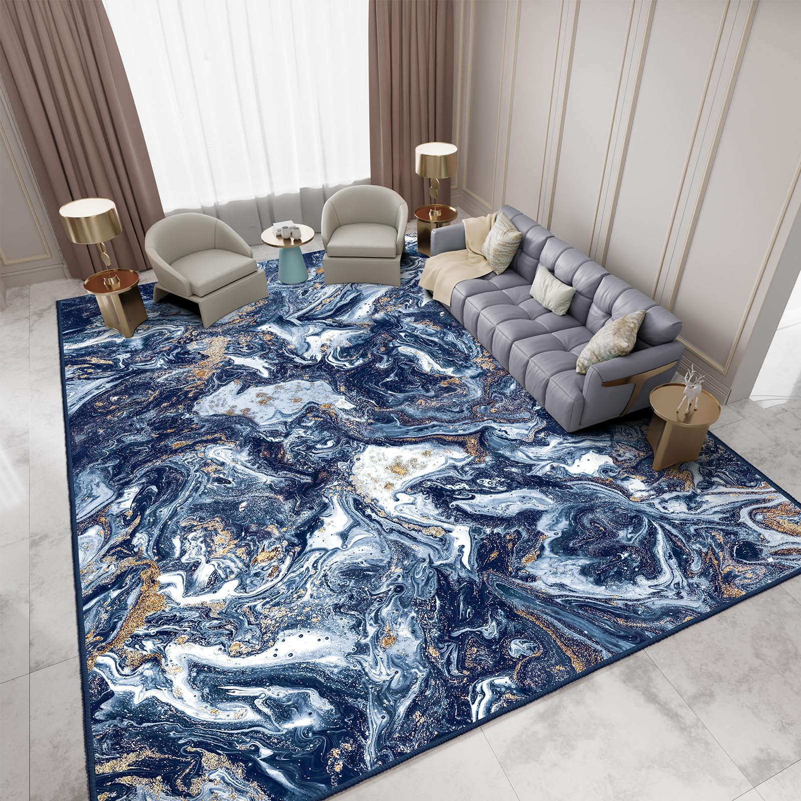 GEMBED Washable Area Rug - Dark Blue, 8' x 10'