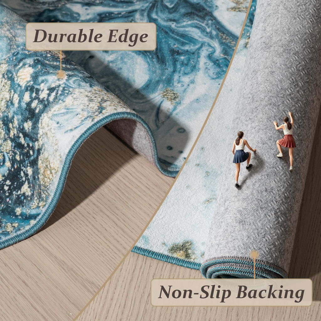 GEMBED Washable Area Rug - Blue & Gold, 8' x 10‘
