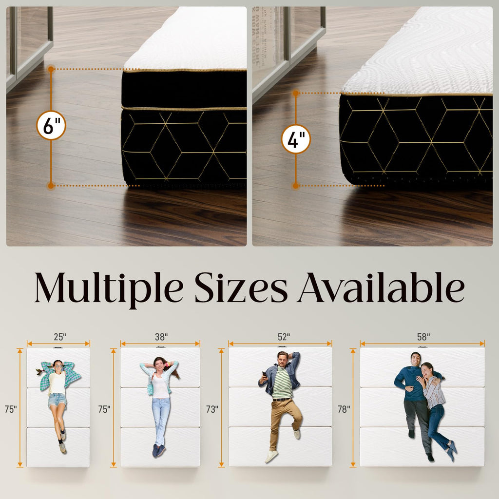 GEMBED Full Tri-Fold Memory Foam Mattress – 6” Portable Folding Floor Bed with Washable Cover, Non-Slip Base & Carry Handle for Guests, Travel & RV Use | 73” x 52” x 6”