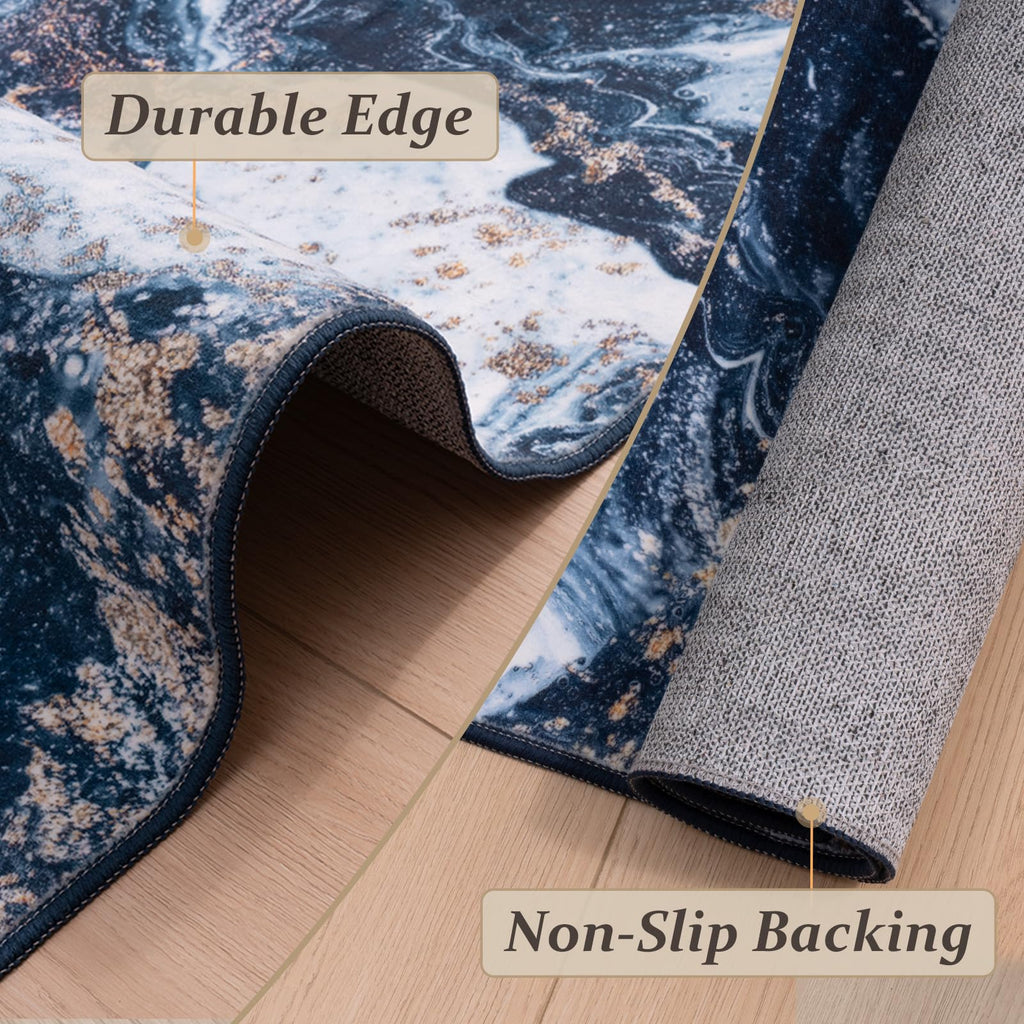 GEMBED Washable Area Rug - Dark Blue, 8' x 10'