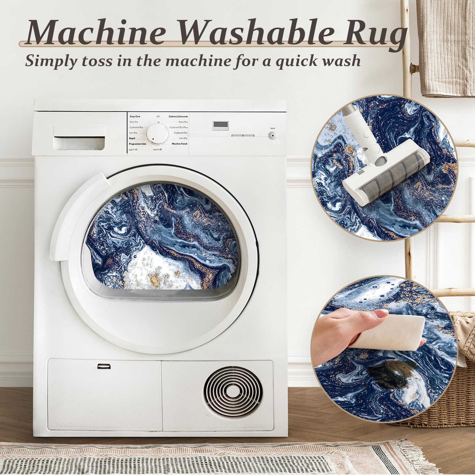 GEMBED Washable Area Rug - Dark Blue, 8' x 10'