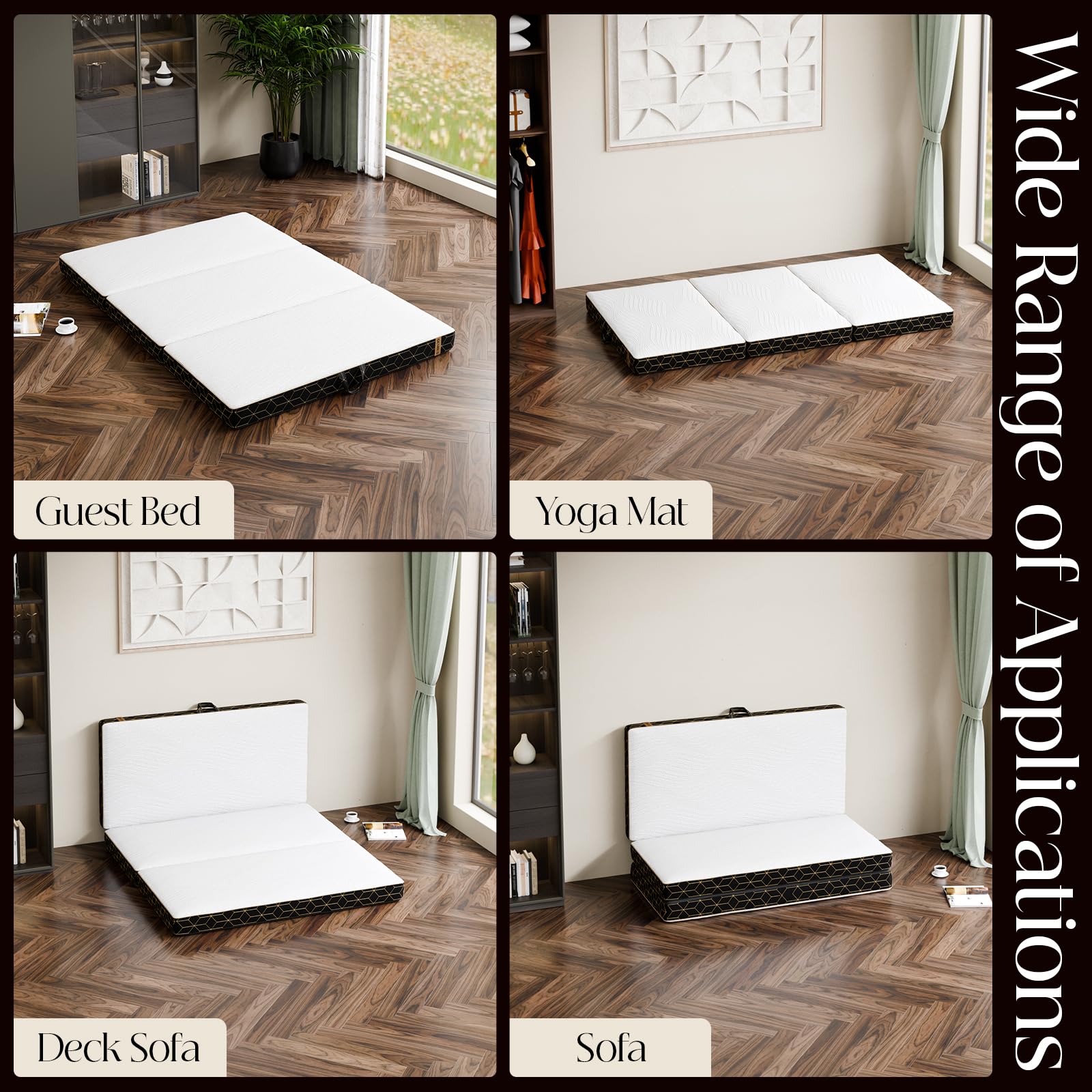 GEMBED Tri-Fold Memory Foam Mattress Full - 4 Inch Portable Folding Sofa Bed with Handle & Washable Cover, Floor Sofa Bed with Non-Slip Base, Space-Saving for Room, Travel, Guest Bed, RV, 73"x52"x4"