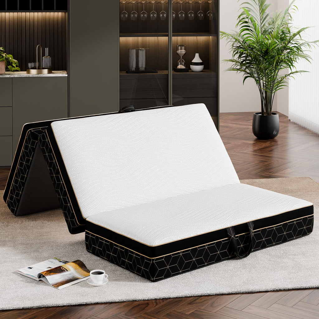 GEMBED Full Tri-Fold Memory Foam Mattress – 6” Portable Folding Floor Bed with Washable Cover, Non-Slip Base & Carry Handle for Guests, Travel & RV Use | 73” x 52” x 6”