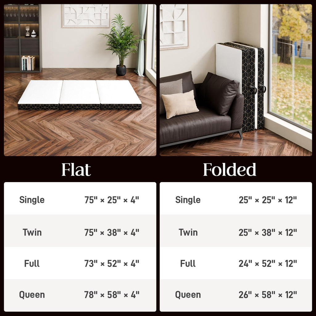 GEMBED Tri-Fold Memory Foam Mattress Full - 4 Inch Portable Folding Sofa Bed with Handle & Washable Cover, Floor Sofa Bed with Non-Slip Base, Space-Saving for Room, Travel, Guest Bed, RV, 73"x52"x4"