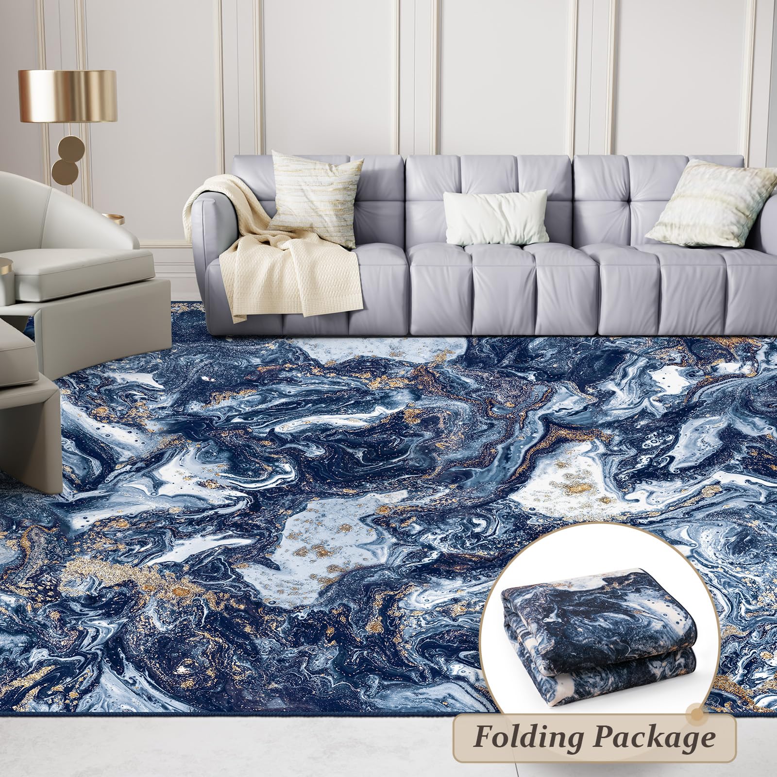 GEMBED Washable Area Rug - Dark Blue, 8' x 10'