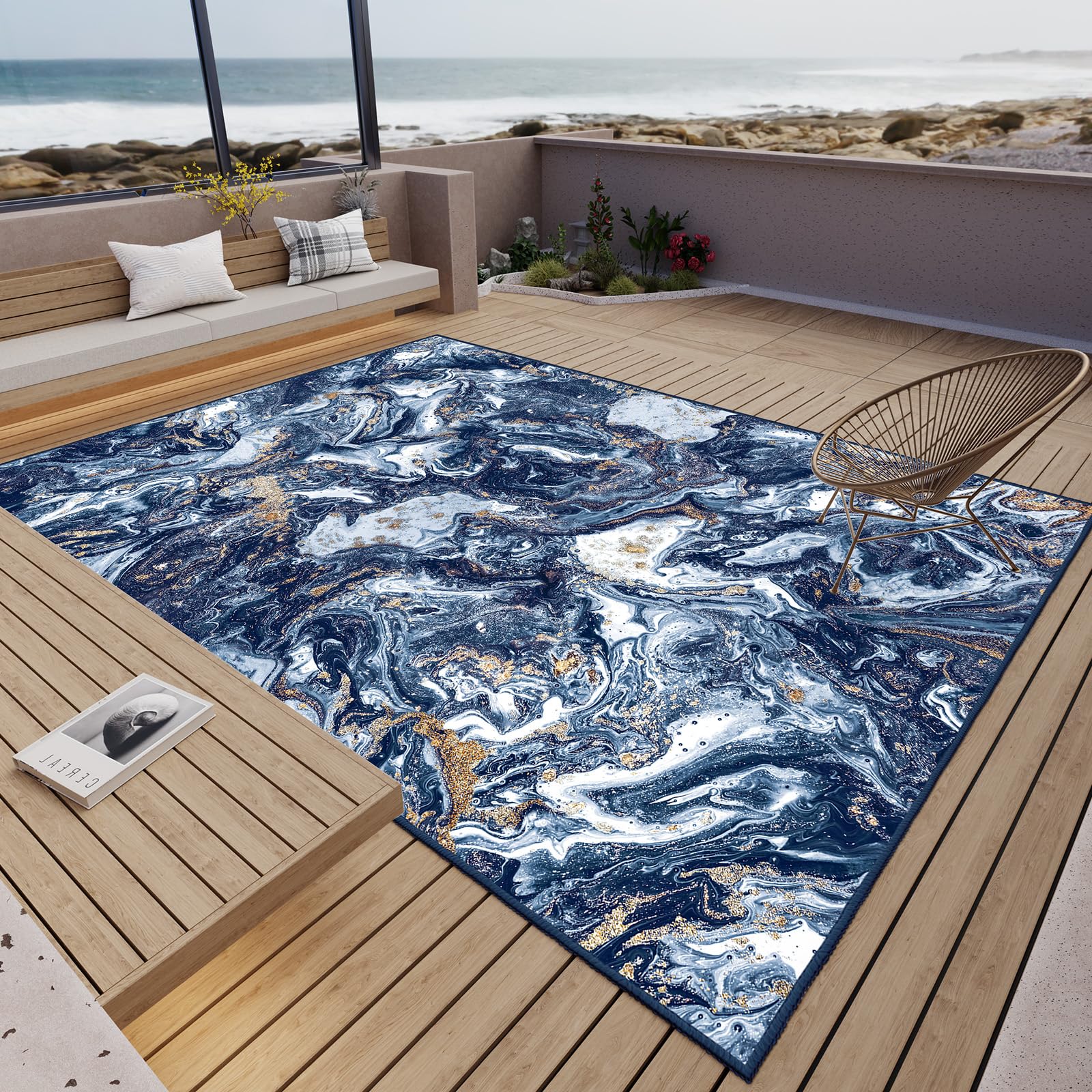 GEMBED Washable Area Rug - Dark Blue, 8' x 10'