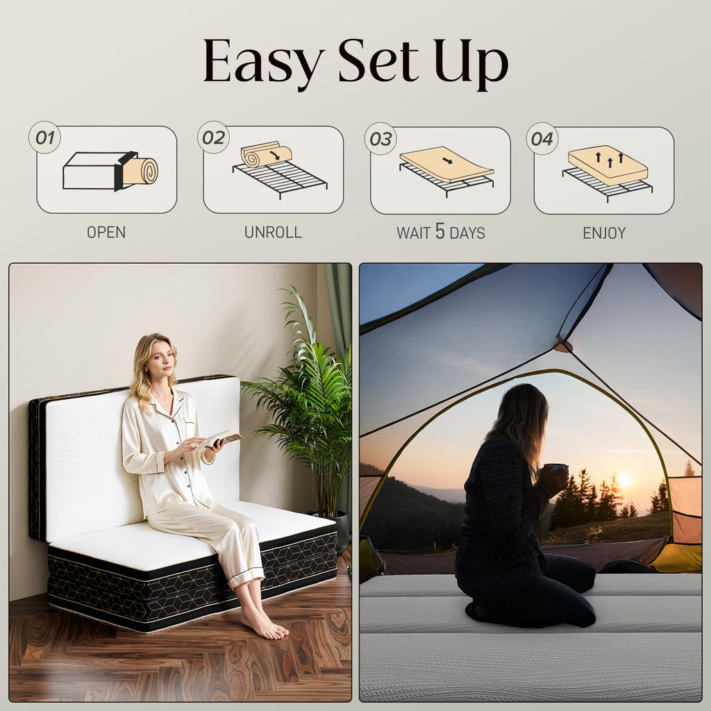GEMBED Tri-Fold Memory Foam Mattress Twin - 6 Inch Portable Folding Mattress with Handle & Washable Cover, Floor Bed with Non-Slip Base, Space-Saving for Room, Travel, Guest Bed, RV, 75"x38"x6"